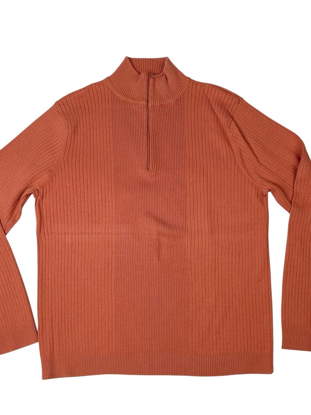 Brandini Men's L Quarter Zip Sweater Orange Ribbed Knit Cotton Rayon Pullover